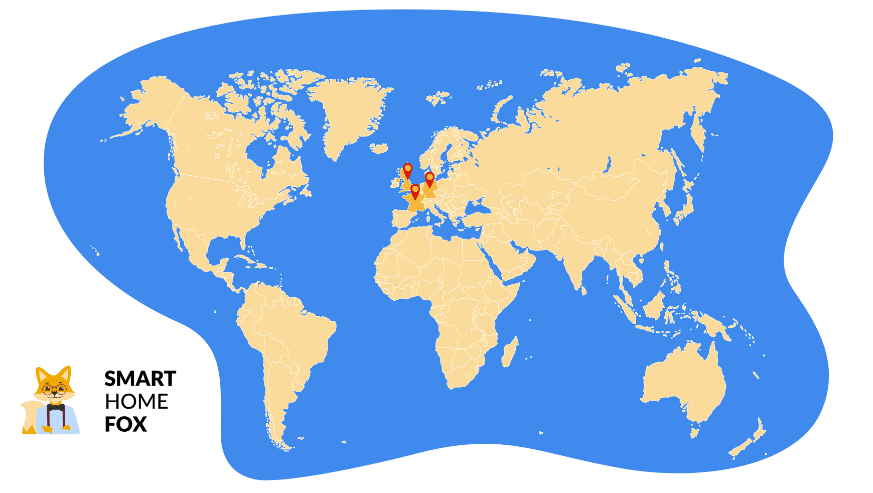 Smart home fox websites marked on a map